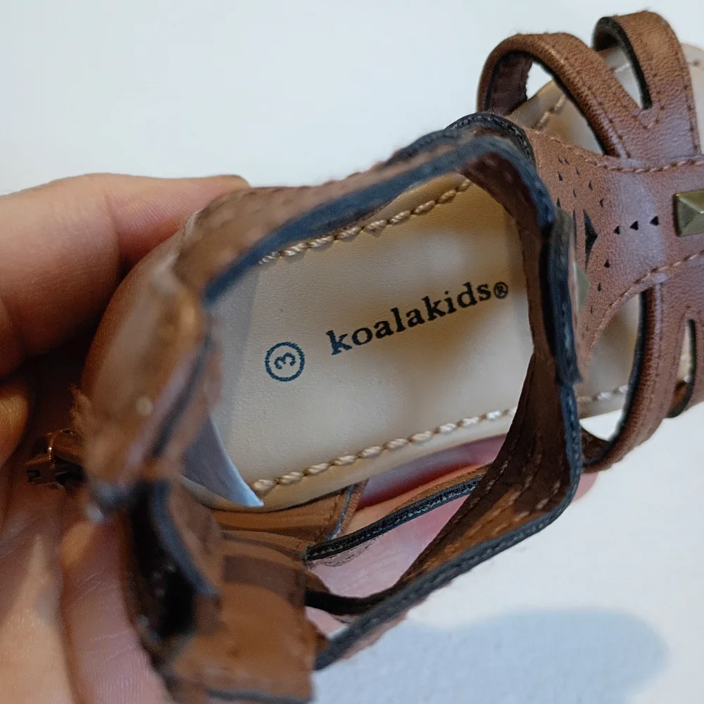 Koala Kids Size 3C Tan NeutralGladiator Boho Zipper Back Summer Sandals